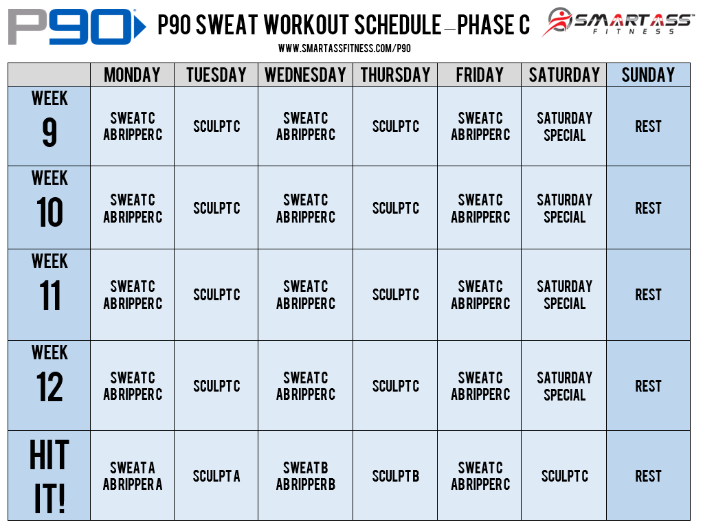 P90 Workout Schedule Sweat