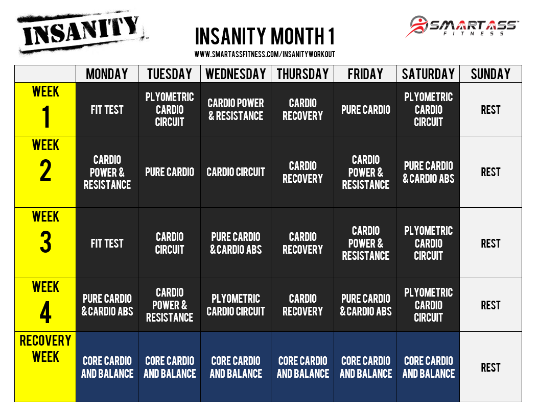 Insanity calendar