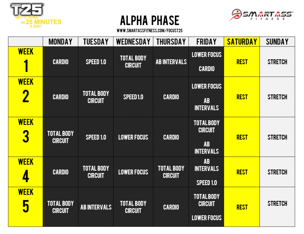 Focus T25 Schedule Smart Ass Fitness