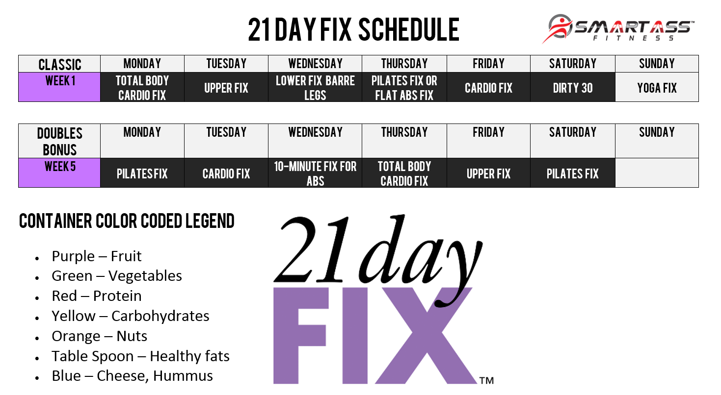 21 Day Fix Schedule Smart Ass Fitness
